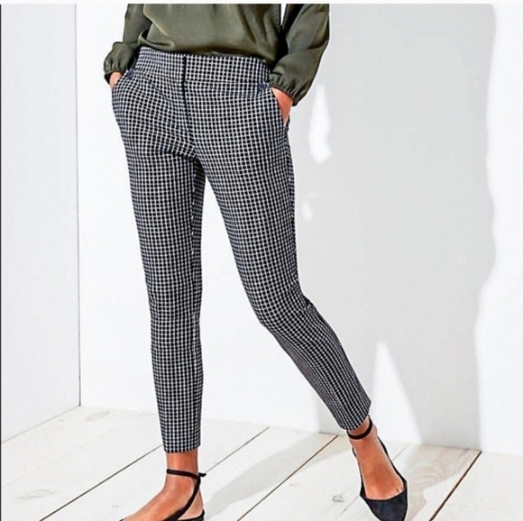Loft Petites Marisa Skinny Ankle Pants Black White Small Check Plaid Print 10P - Picture 1 of 13